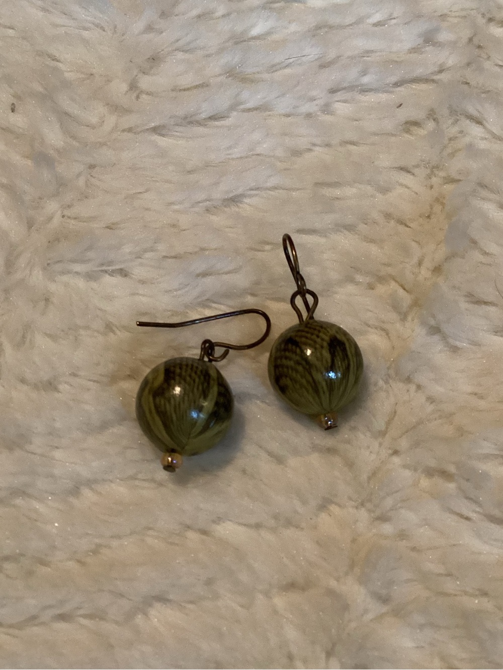 Womens Green Black Dangle Drop Ball Bead Earrings Statement Earrings